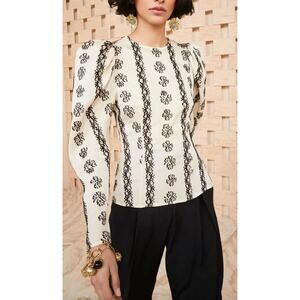 Ulla Johnson Layla Blouse Silk Puff Sleeve Embroidered Floral Birch Cream US 0